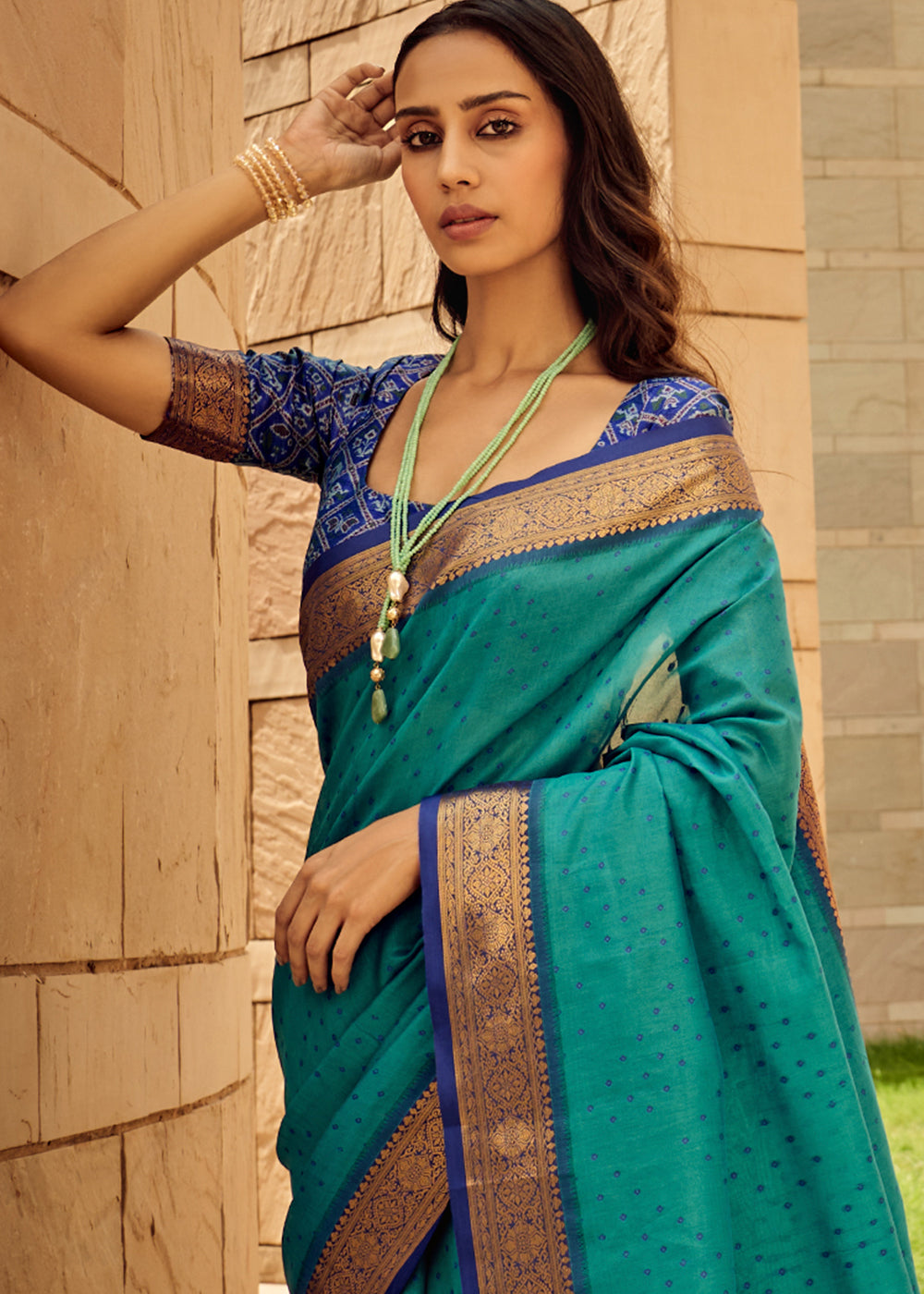 Shades Of Blue Woven Patola Silk Saree - qivii
