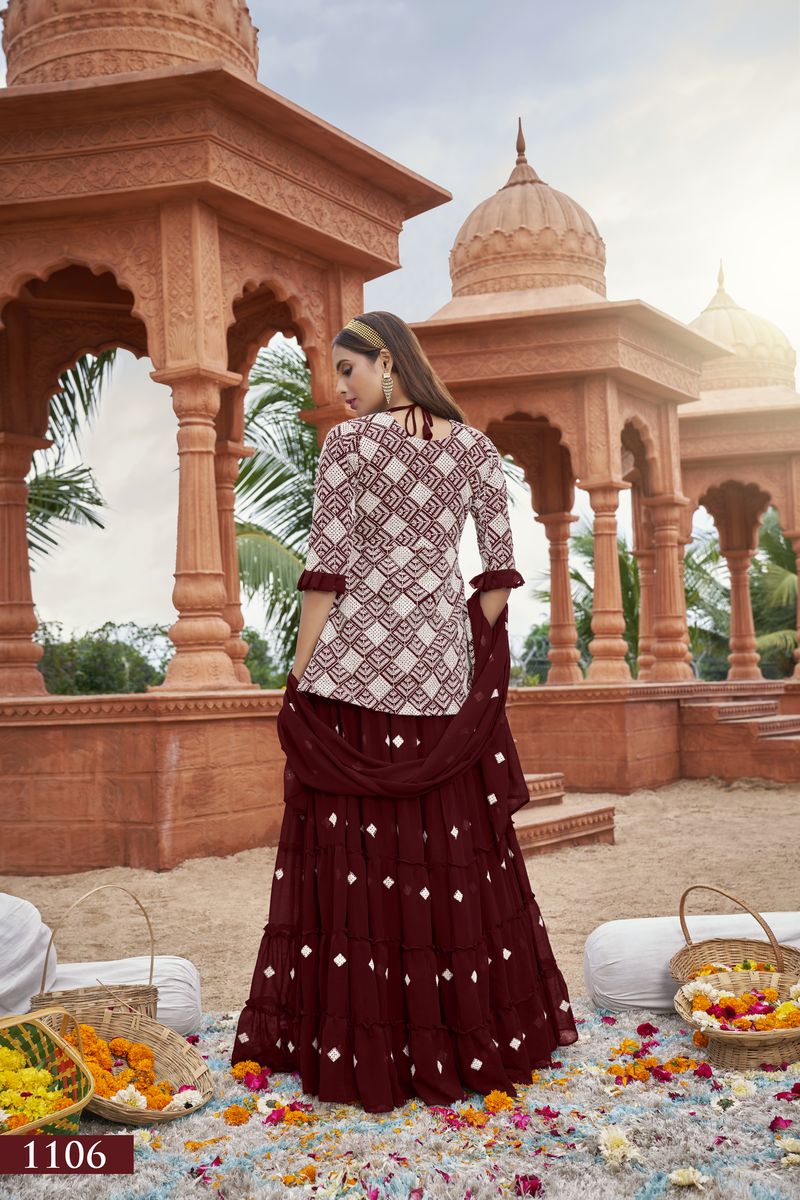 MAROON HEAVY FOX GEORGETTE WITH COTTON EMBROIDERY WORK | Ready To Wear - qivii