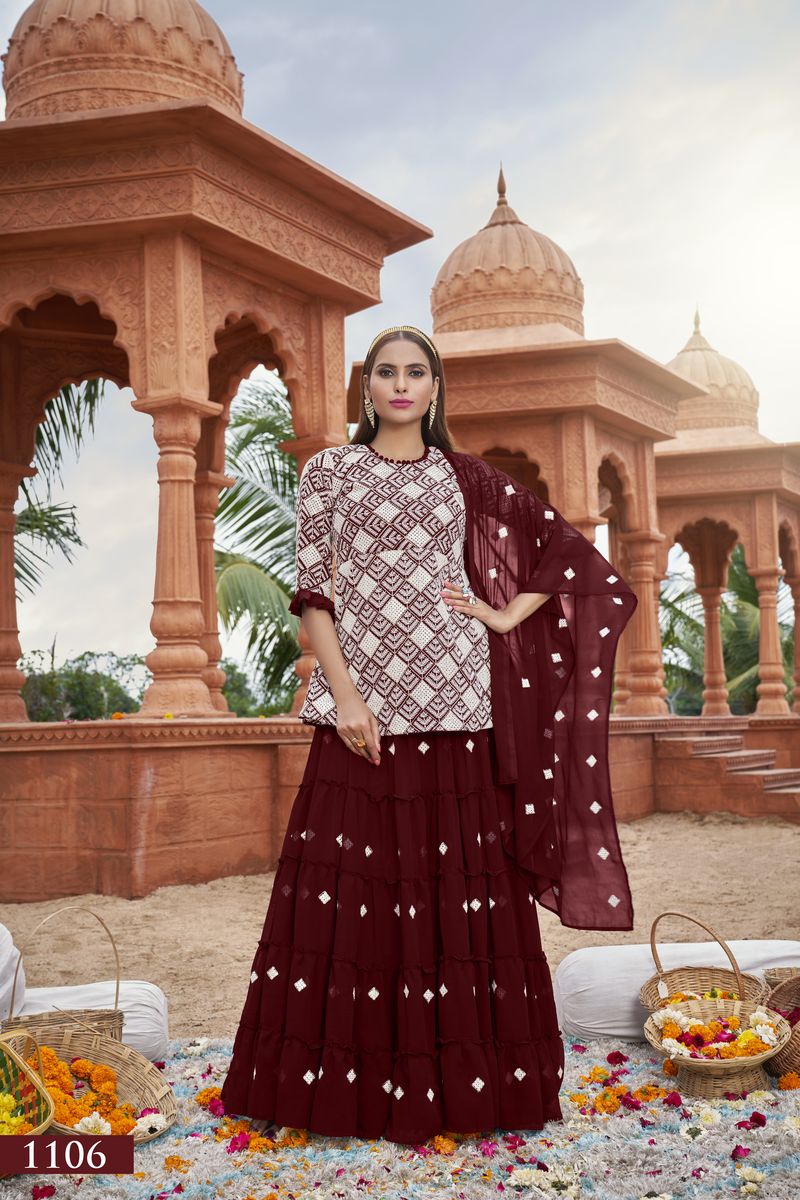 MAROON HEAVY FOX GEORGETTE WITH COTTON EMBROIDERY WORK | Ready To Wear - qivii