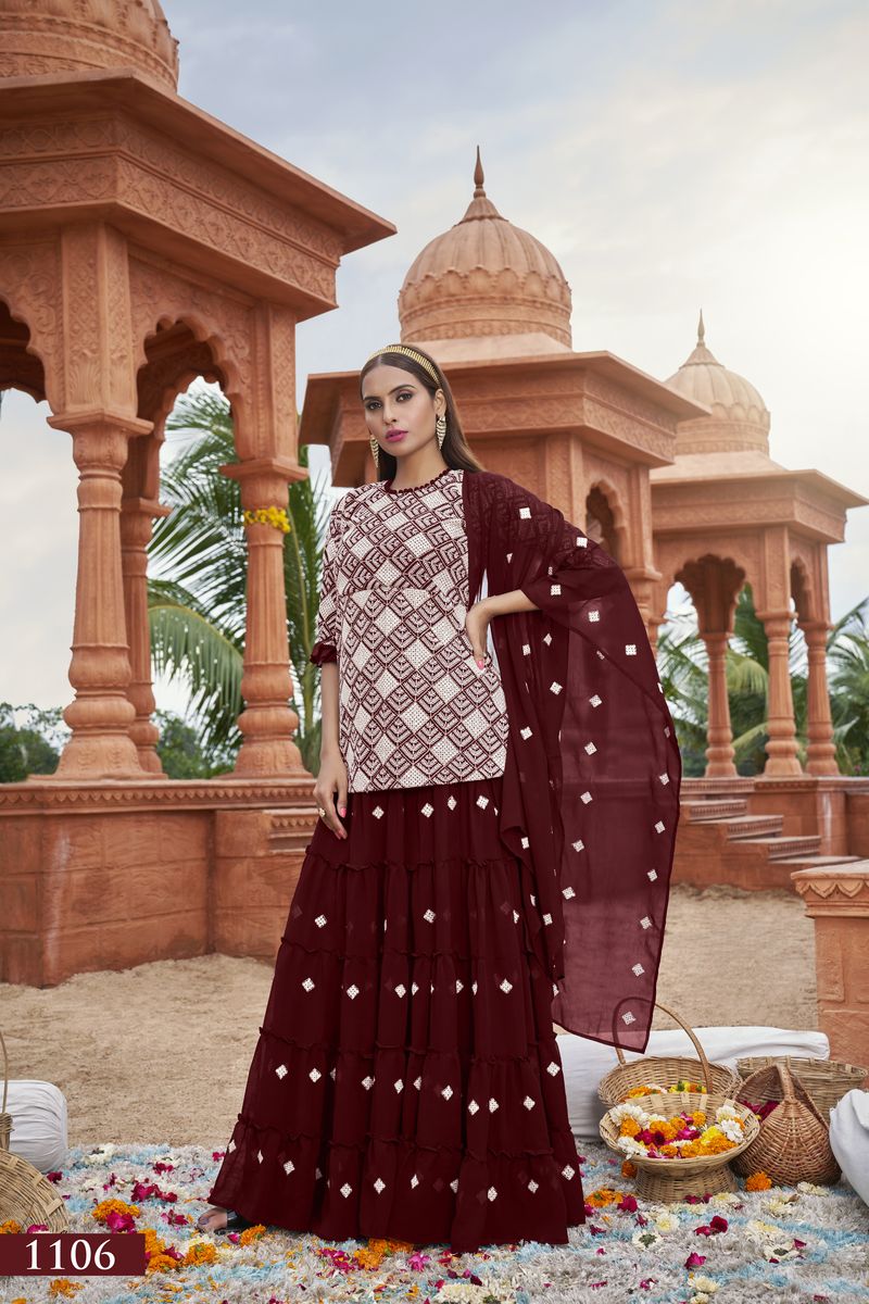 MAROON HEAVY FOX GEORGETTE WITH COTTON EMBROIDERY WORK | Ready To Wear - qivii