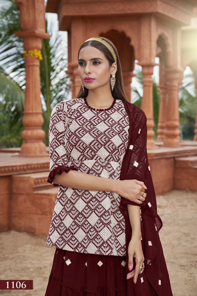 MAROON HEAVY FOX GEORGETTE WITH COTTON EMBROIDERY WORK | Ready To Wear - qivii