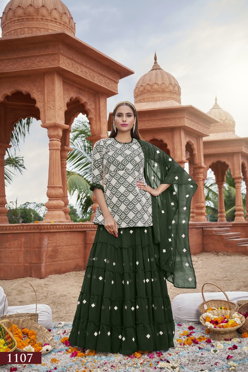GREEN HEAVY FOX GEORGETTE WITH COTTON EMBROIDERY WORK | Ready To Wear - qivii