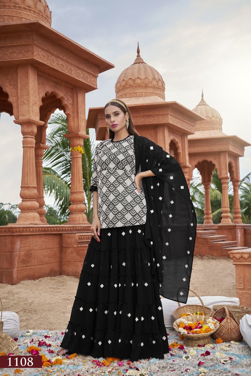 BLACK HEAVY FOX GEORGETTE WITH COTTON EMBROIDERY WORK | Ready To Wear - qivii