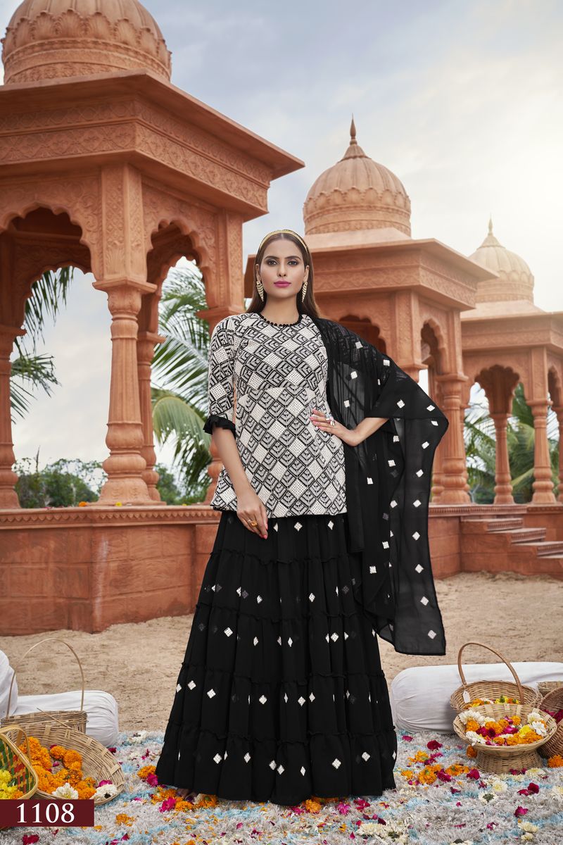 BLACK HEAVY FOX GEORGETTE WITH COTTON EMBROIDERY WORK | Ready To Wear - qivii