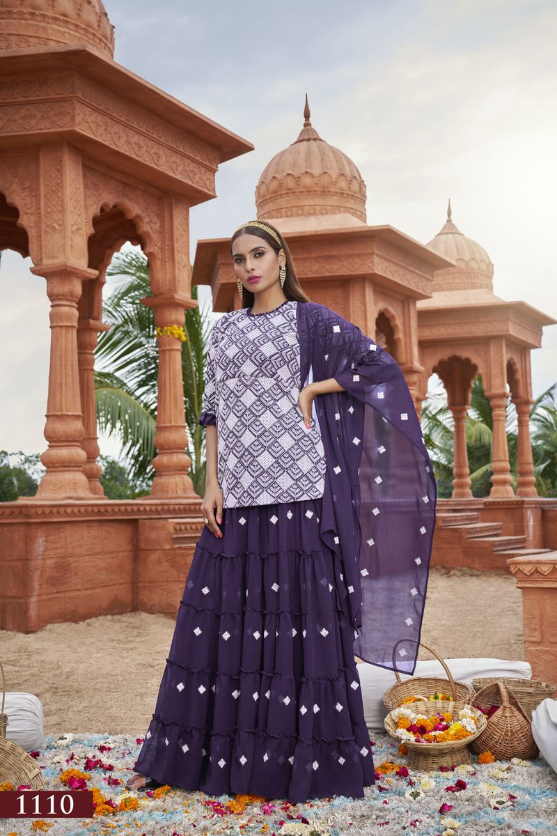PURPLE HEAVY FOX GEORGETTE WITH COTTON EMBROIDERY WORK | Ready To Wear - qivii