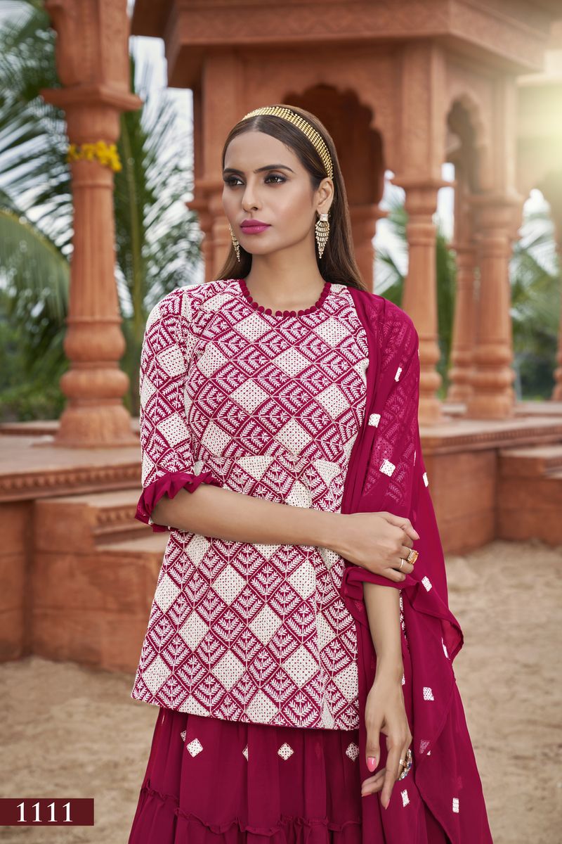 PINK HEAVY FOX GEORGETTE WITH COTTON EMBROIDERY WORK | Ready To Wear - qivii