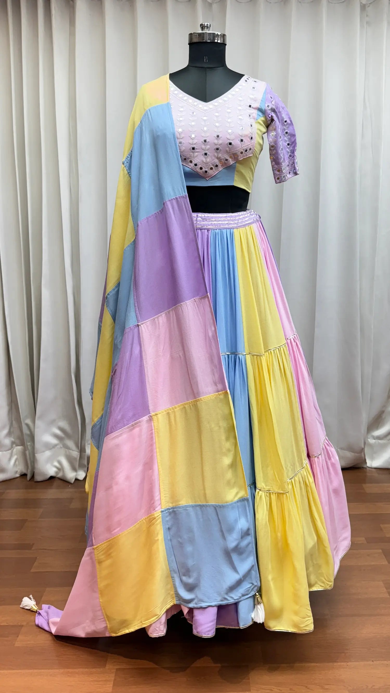 Multicolor Navratri Lehenga choli With Mirror & Patch Work