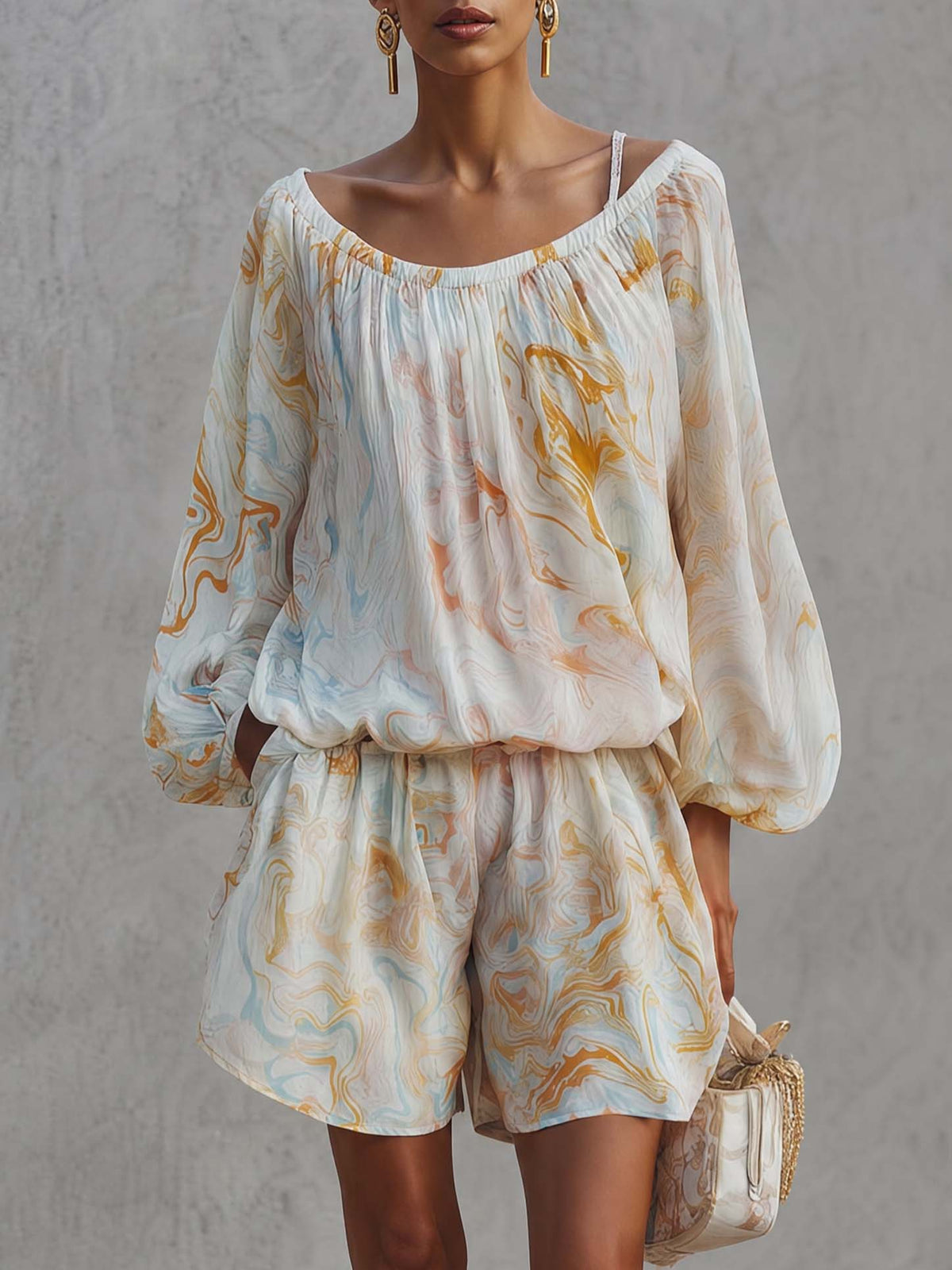 Elegant Urban Print White Chiffon Set - By Qivii