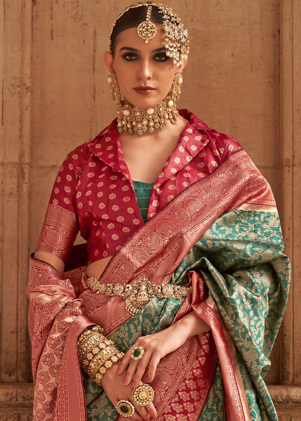 Sea Green Zari Woven Banarasi Silk Saree - qivii