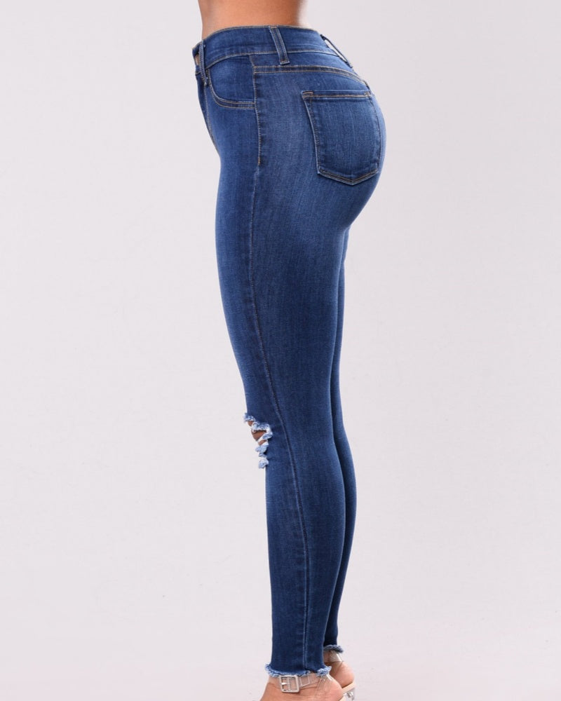 High Waisted Skinny Stretchy Soft Slim Fit Retro Distressed Jeans - By Qivii