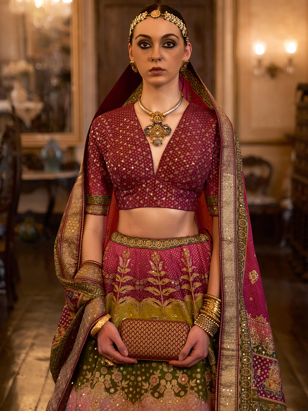 Pink Shade Multi-Color Designer Silk Ready to Wear Lehenga Choli With Sparkle & Aari Mirror Work - qivii