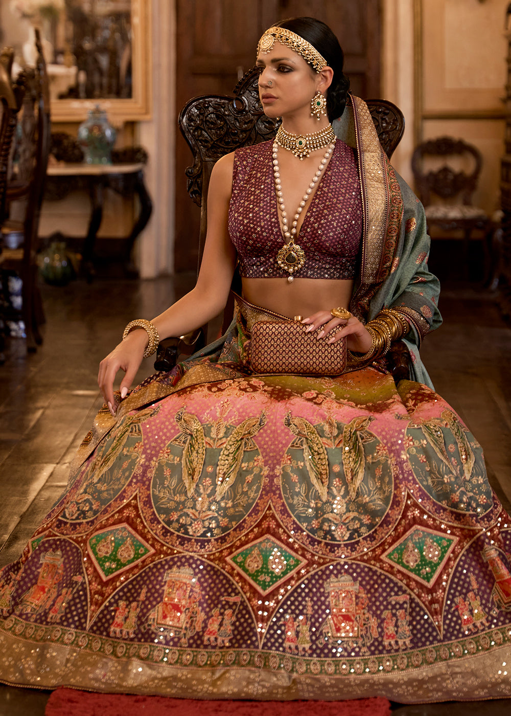 Purple & Pink Ready to Wear Designer Silk Lehenga Choli with Sparkle & Aari Mirror work | Ready To Wear - qivii