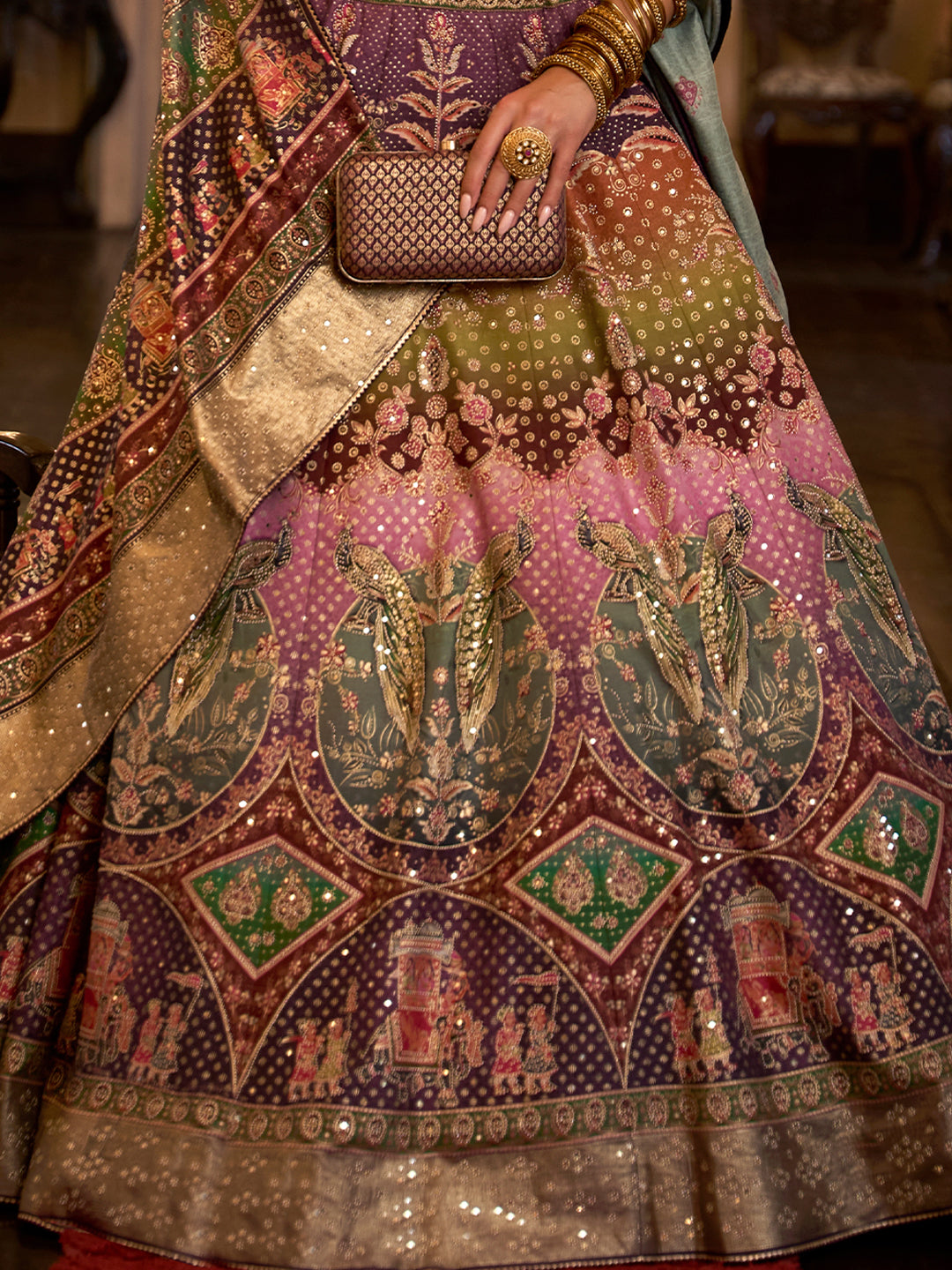 Purple Pink Designer Silk Ready to Wear Lehenga Choli With Sparkle & Aari Mirror Work - qivii