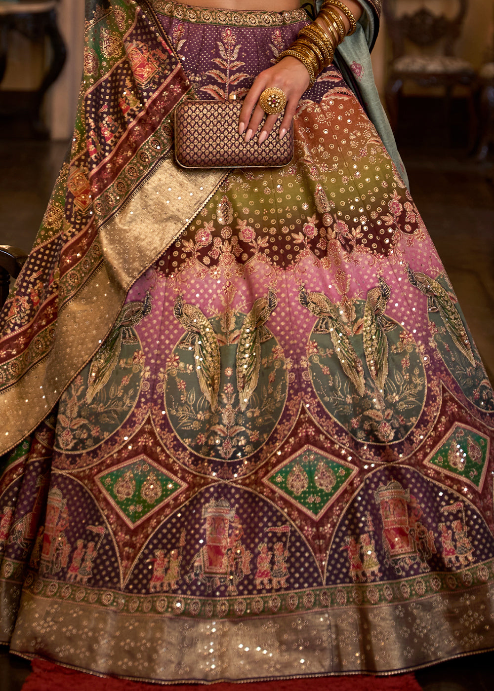 Purple & Pink Ready to Wear Designer Silk Lehenga Choli with Sparkle & Aari Mirror work | Ready To Wear - qivii