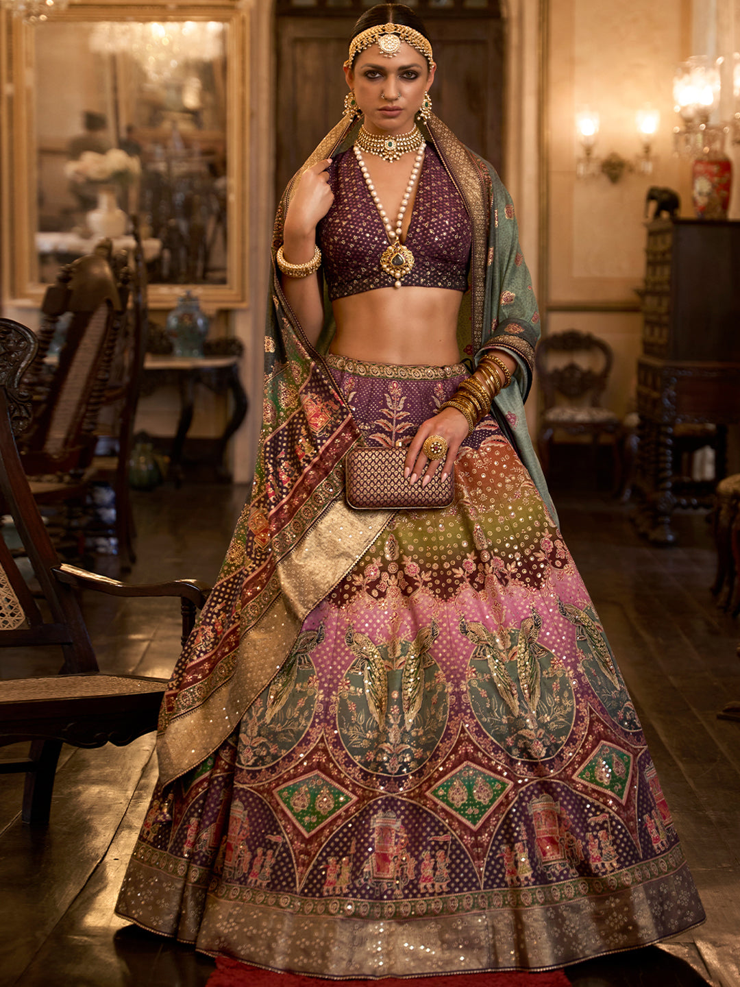 Purple Pink Designer Silk Ready to Wear Lehenga Choli With Sparkle & Aari Mirror Work - qivii