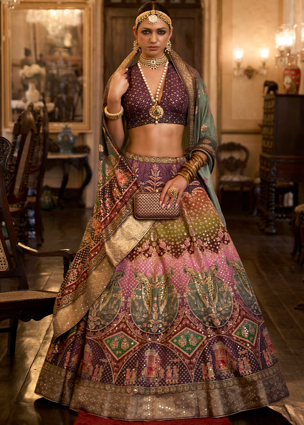 Purple & Pink Ready to Wear Designer Silk Lehenga Choli with Sparkle & Aari Mirror work | Ready To Wear - qivii
