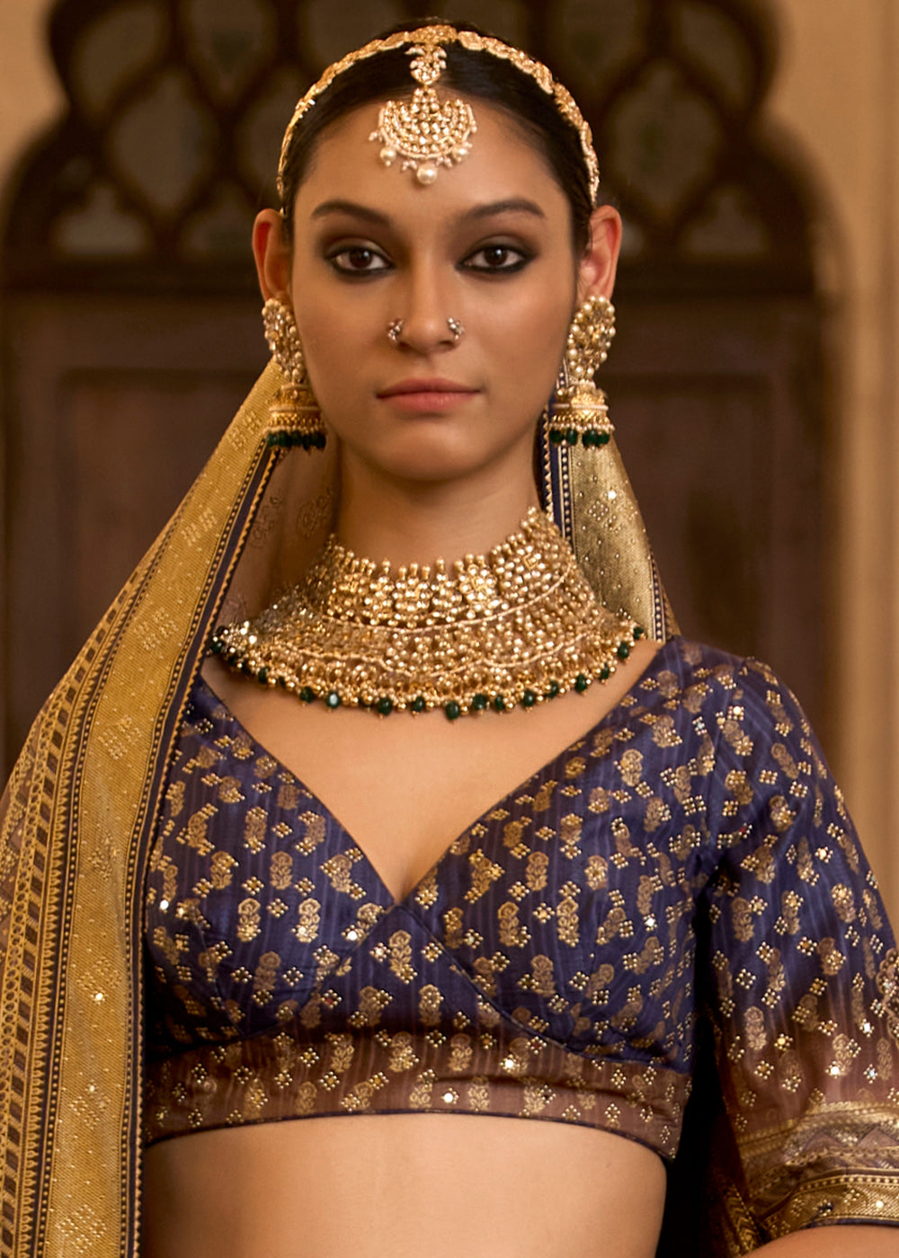 Pink & Brown Ready to Wear Designer Silk Lehenga Choli with Sparkle & Aari Mirror work | Ready To Wear - qivii