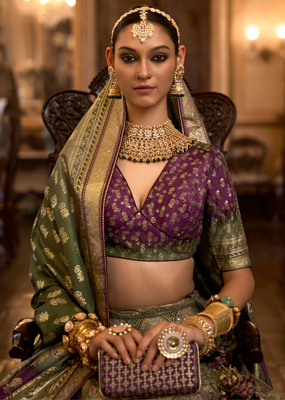 Shades Of Brown Ready to Wear Designer Silk Lehenga Choli with Sparkle & Aari Mirror work | Ready To Wear - qivii