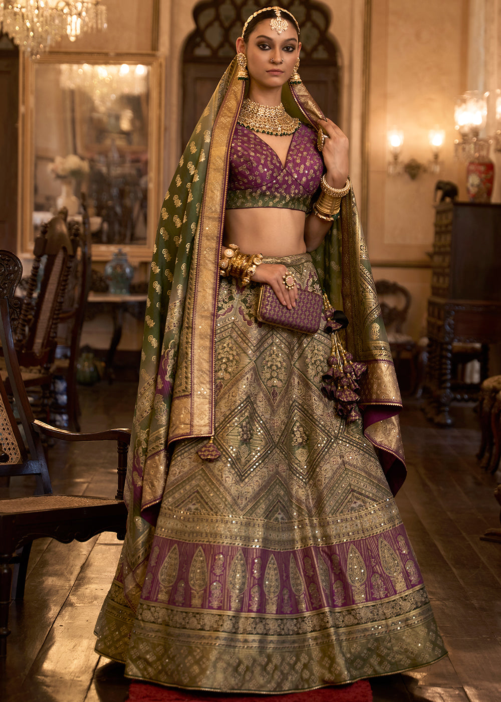 Shades Of Brown Ready to Wear Designer Silk Lehenga Choli with Sparkle & Aari Mirror work | Ready To Wear - qivii