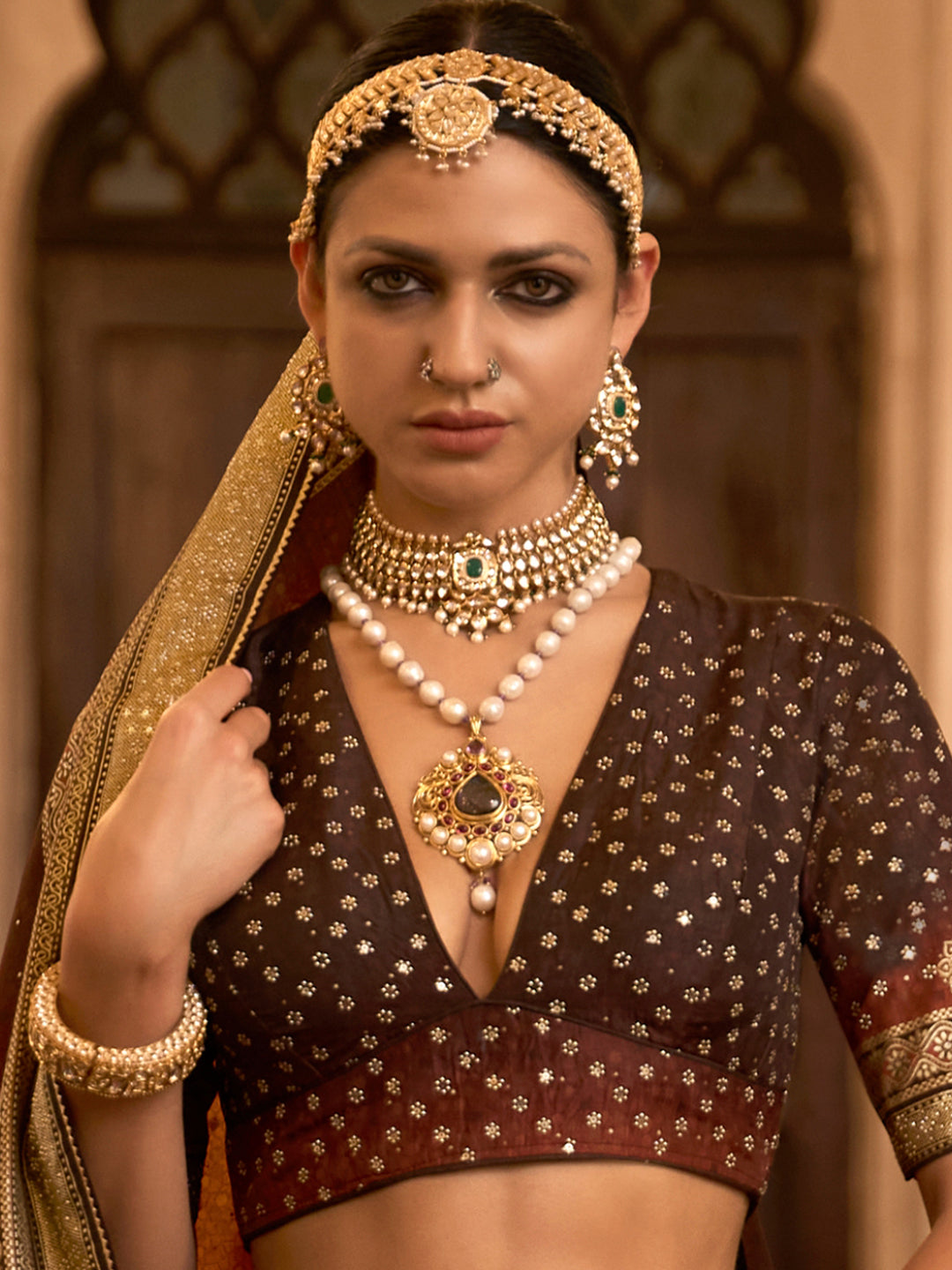 Brown-Golden Designer Silk Ready to Wear Lehenga Choli With Sparkle & Aari Mirror Work - qivii