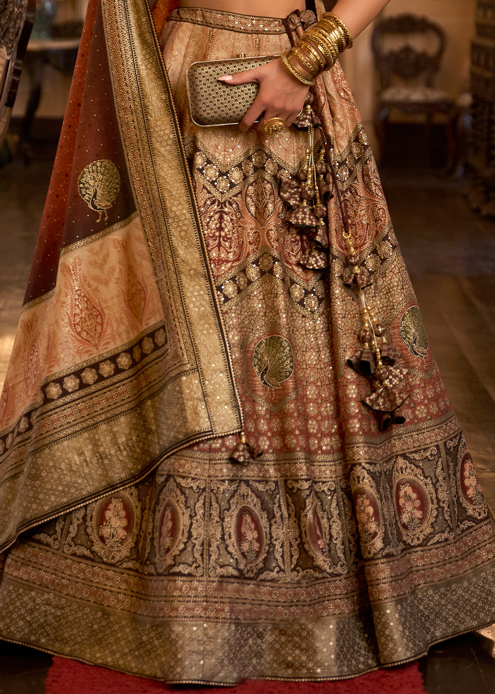 Purple & Green Ready to Wear Designer Silk Lehenga Choli with Sparkle & Aari Mirror work | Ready To Wear - qivii