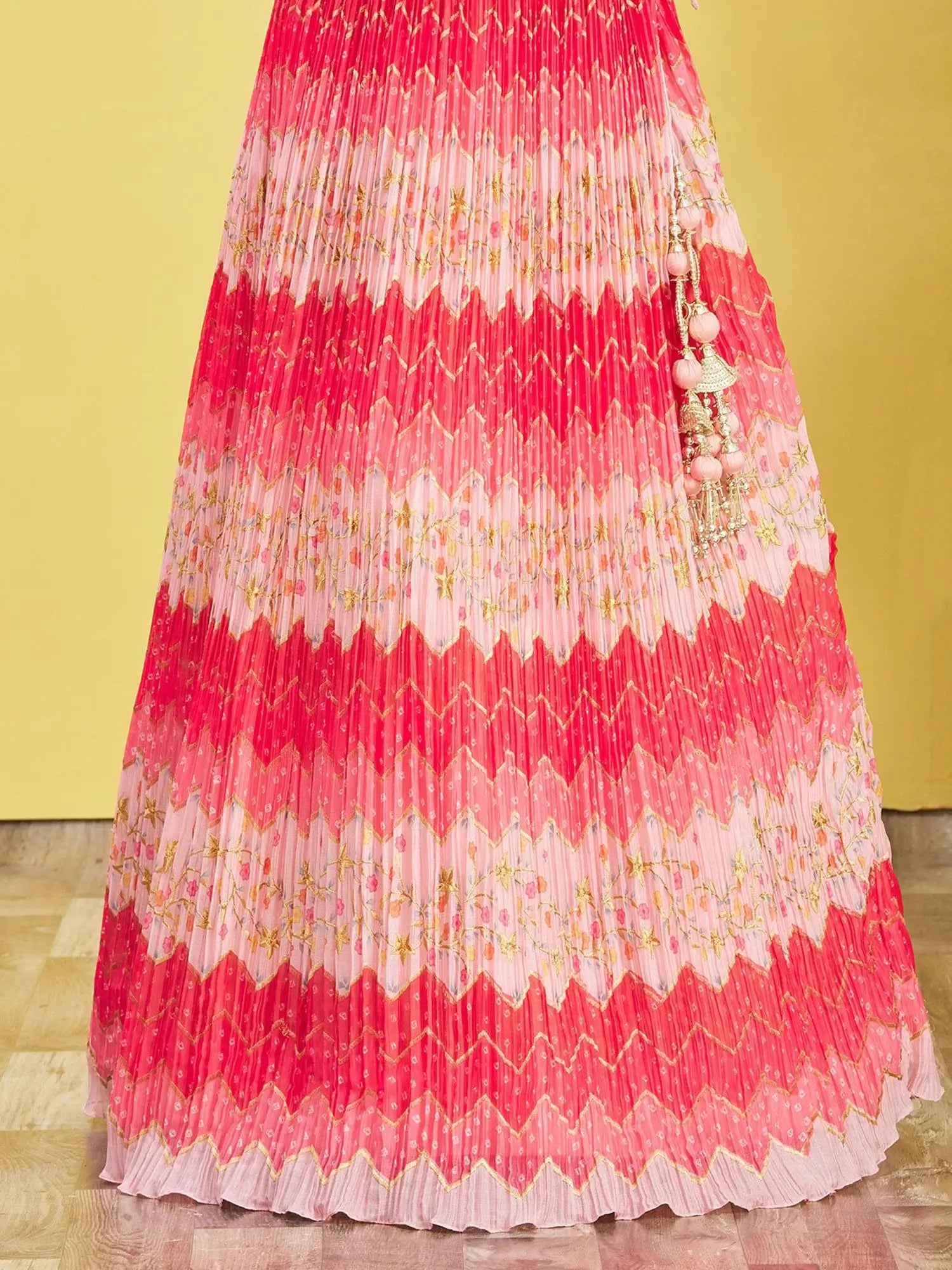 Pink Lehenga With Digital Print And Thread Zari Sequins Embroidery Real Mirror Work | Ready To Wear - qivii