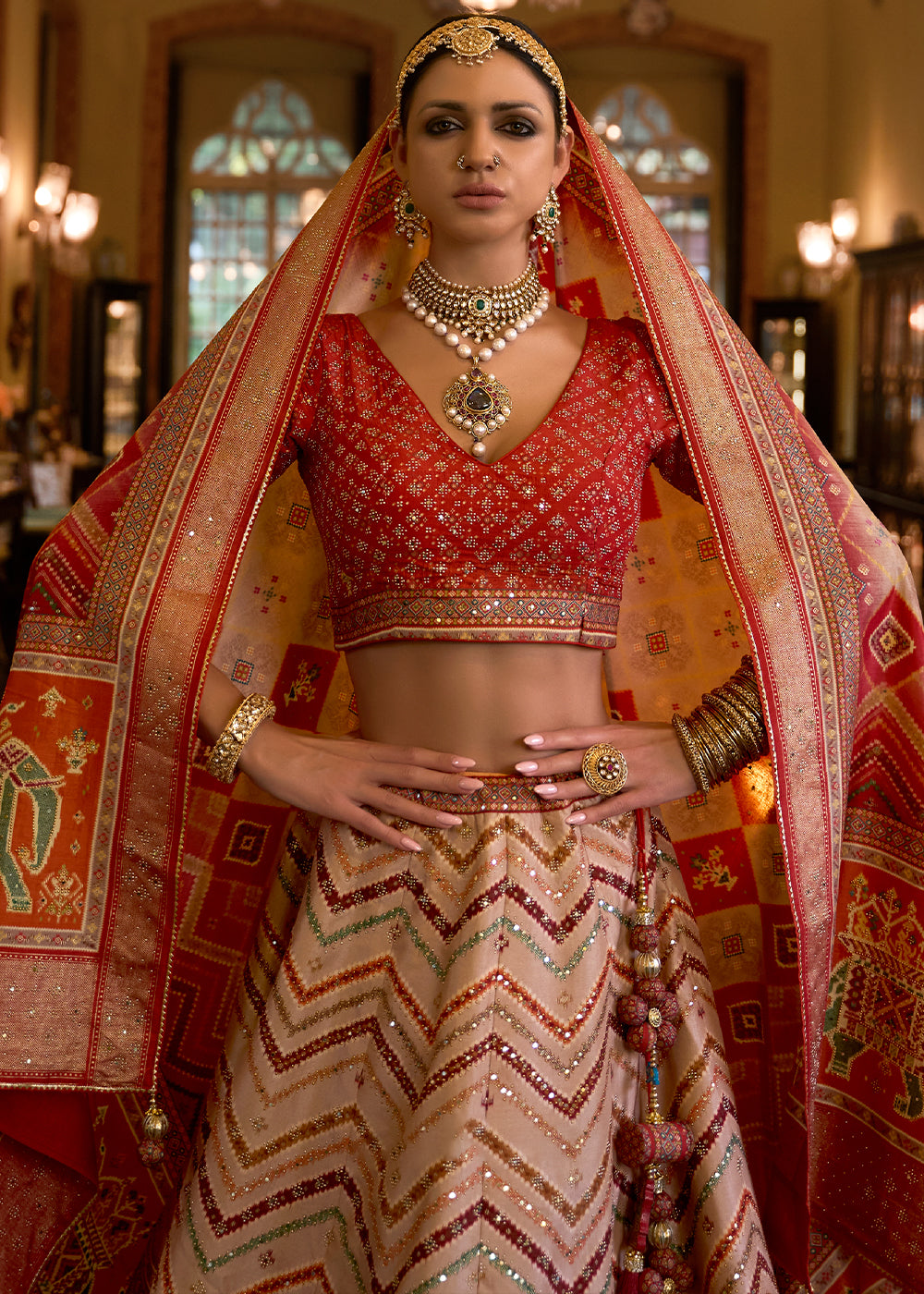 Shades Of Red Ready to Wear Designer Silk Lehenga Choli with Sparkle & Mirror work | Ready To Wear - qivii