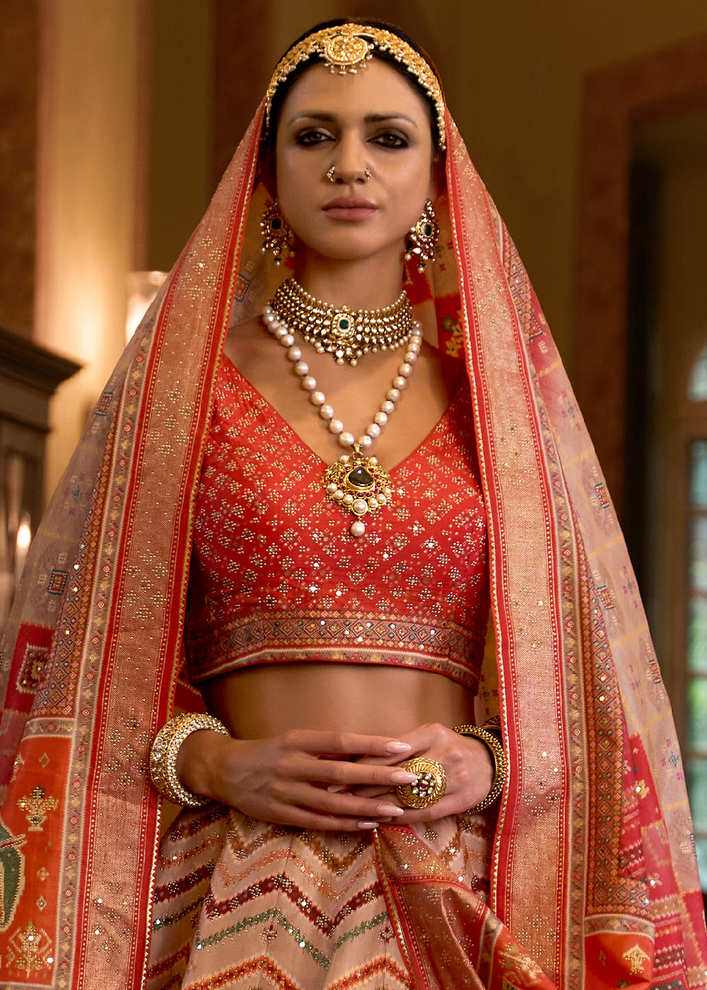 Shades Of Red Ready to Wear Designer Silk Lehenga Choli with Sparkle & Mirror work | Ready To Wear - qivii