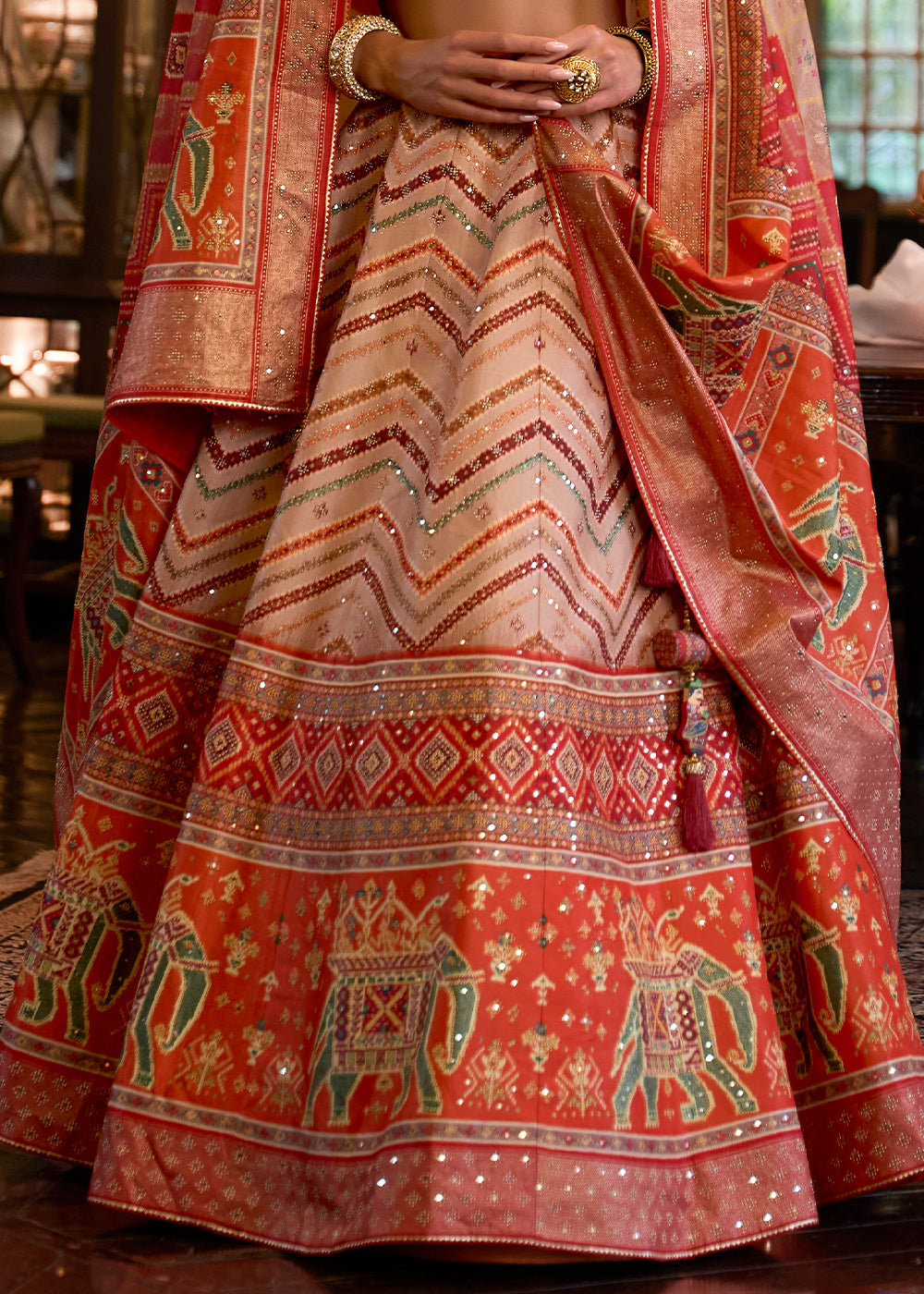 Shades Of Red Ready to Wear Designer Silk Lehenga Choli with Sparkle & Mirror work | Ready To Wear - qivii