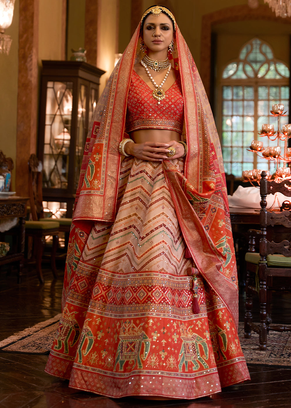 Shades Of Red Ready to Wear Designer Silk Lehenga Choli with Sparkle & Mirror work | Ready To Wear - qivii