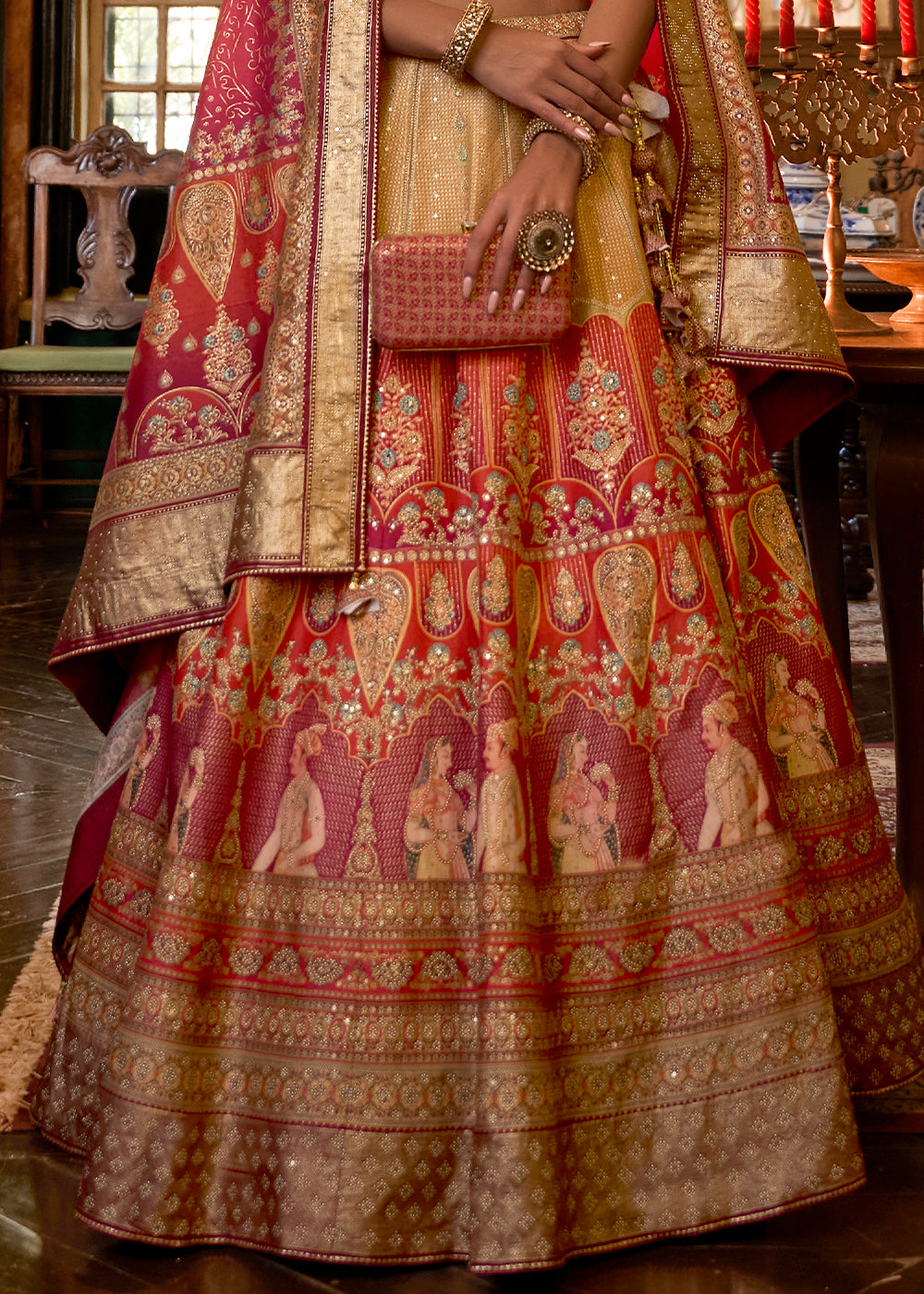 Pink & Golden Ready to Wear Designer Silk Lehenga Choli with Sparkle & Mirror work | Ready To Wear - qivii