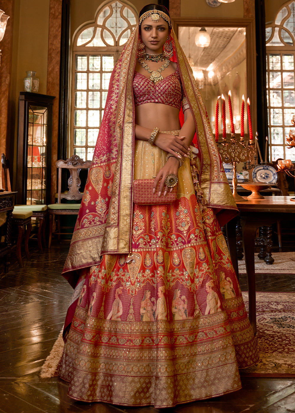 Pink & Golden Ready to Wear Designer Silk Lehenga Choli with Sparkle & Mirror work | Ready To Wear - qivii