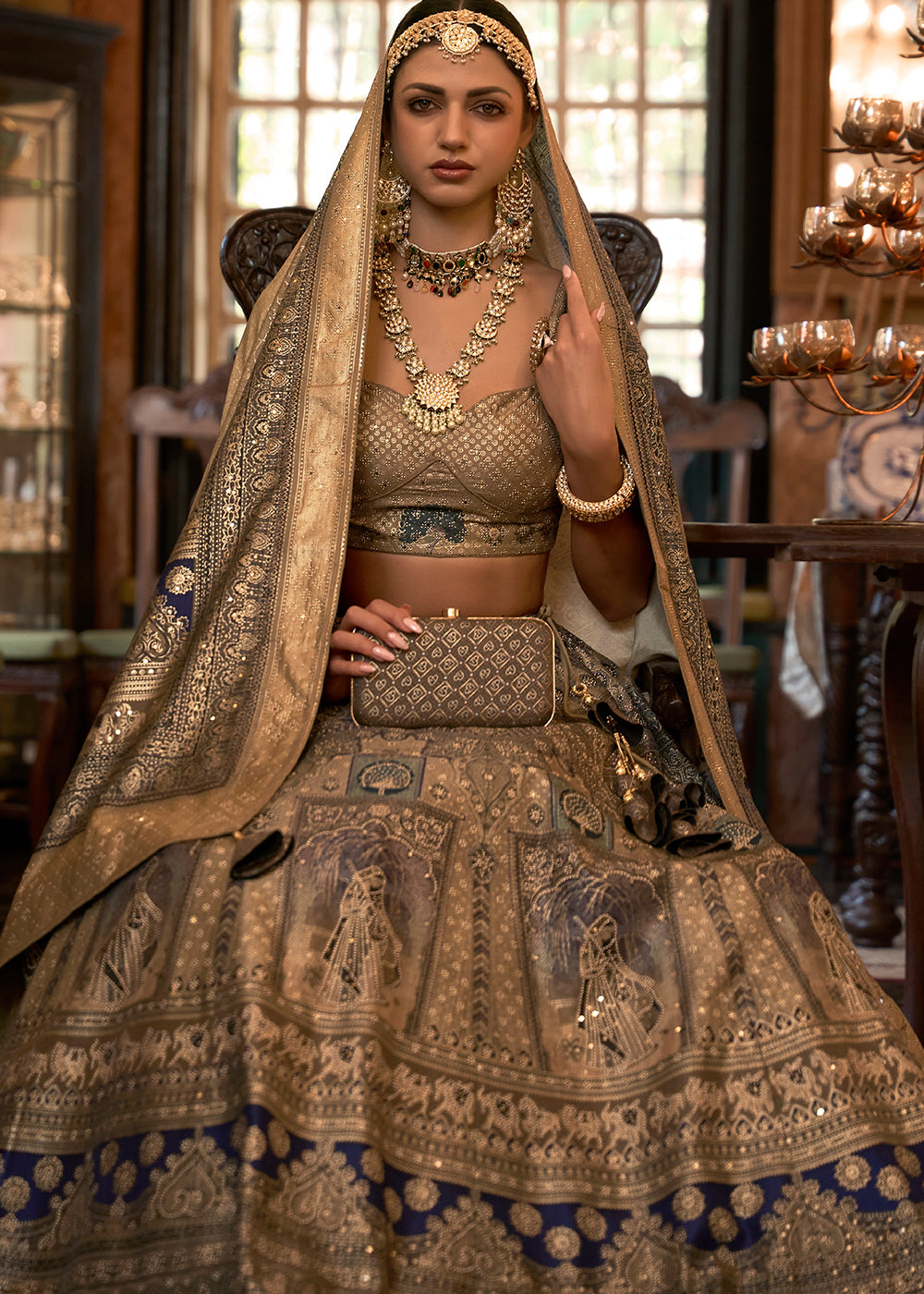 Blue & Golden Ready to Wear Designer Silk Lehenga Choli with Sparkle & Mirror work | Ready To Wear - qivii