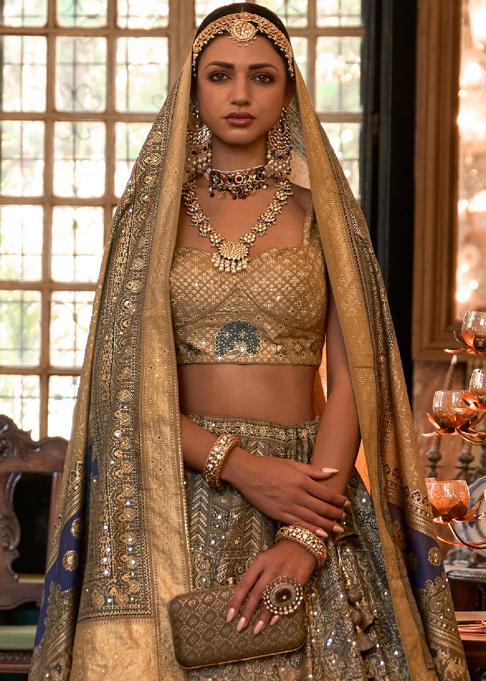 Blue & Golden Ready to Wear Designer Silk Lehenga Choli with Sparkle & Mirror work | Ready To Wear - qivii