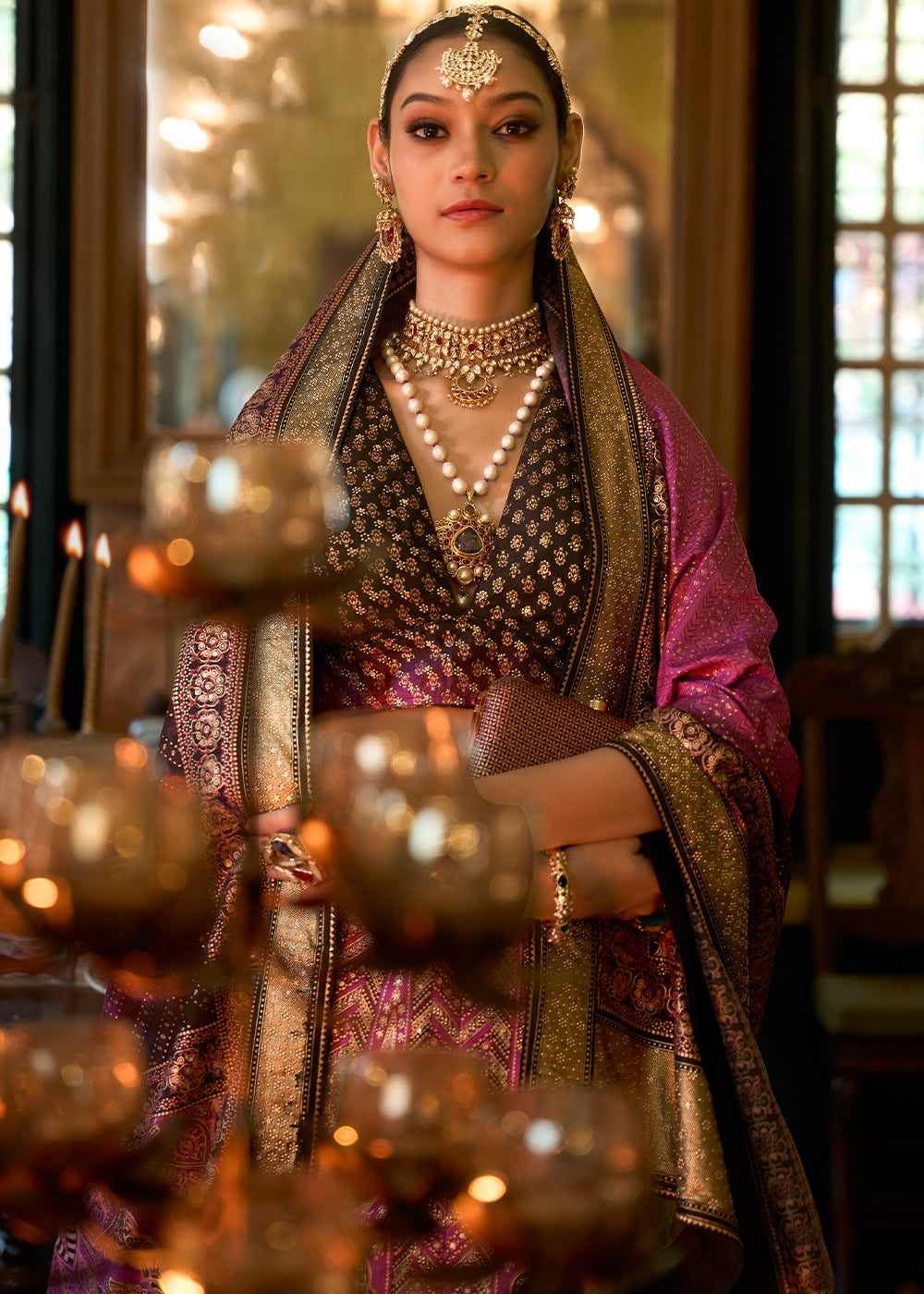 Pink & Black Ready to Wear Designer Silk Lehenga Choli with Sparkle & Mirror work | Ready To Wear - qivii