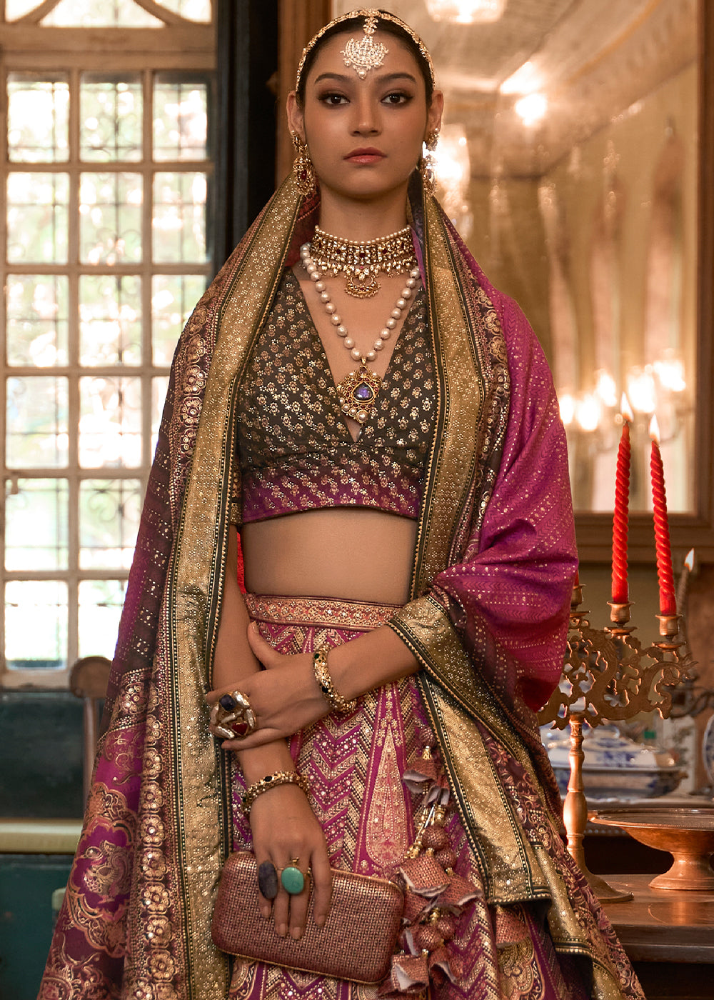 Pink & Black Ready to Wear Designer Silk Lehenga Choli with Sparkle & Mirror work | Ready To Wear - qivii