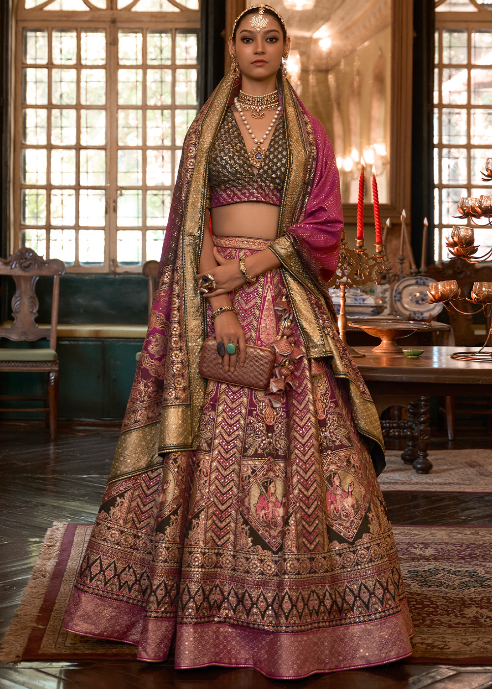 Pink & Black Ready to Wear Designer Silk Lehenga Choli with Sparkle & Mirror work | Ready To Wear - qivii
