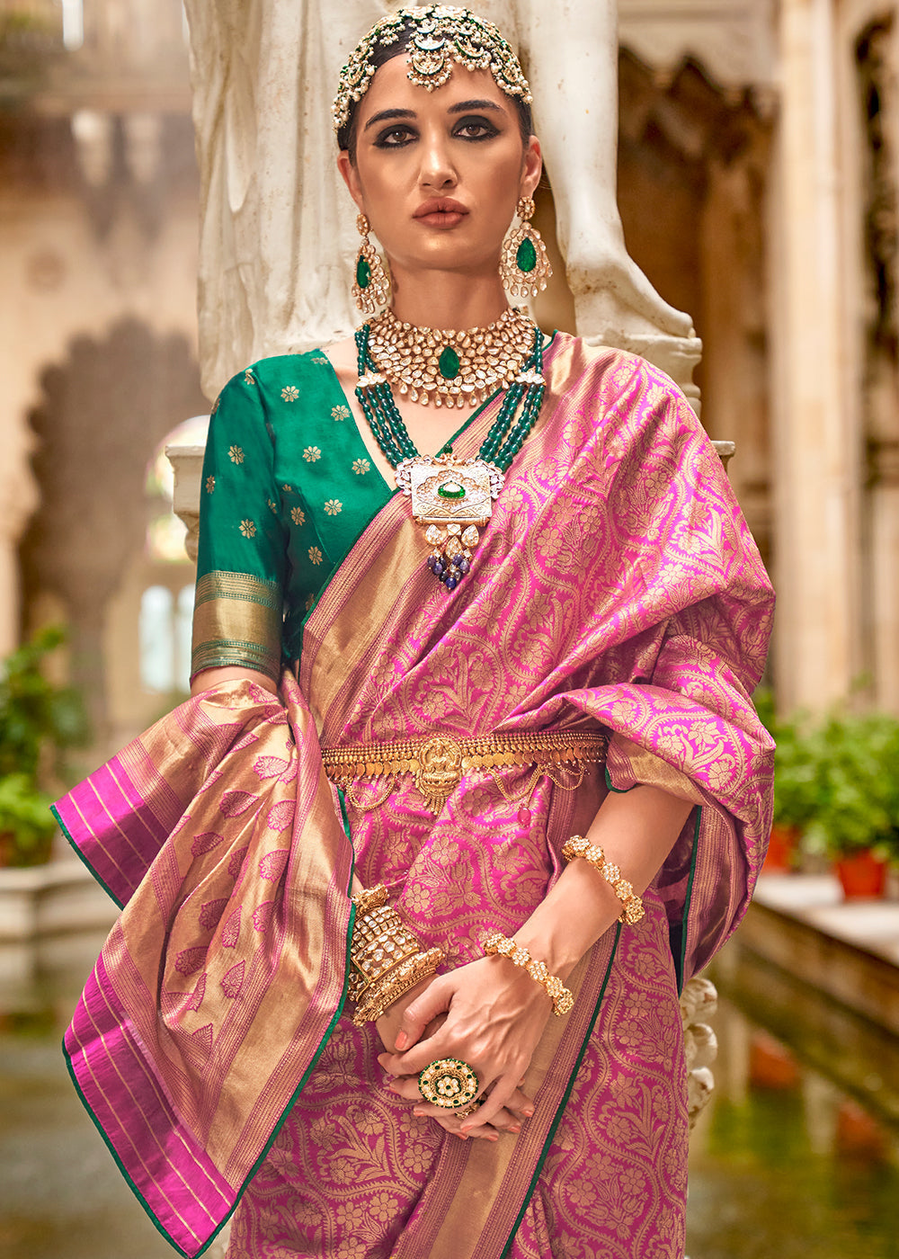 Bubblegum Pink Zari Woven Banarasi Silk Saree - qivii