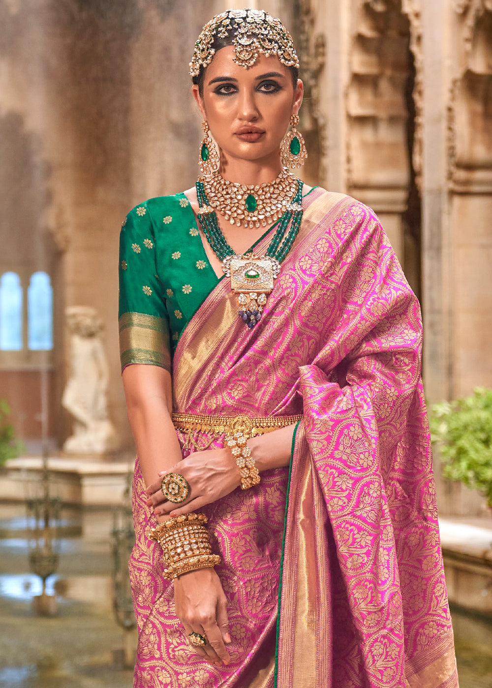 Bubblegum Pink Zari Woven Banarasi Silk Saree - qivii