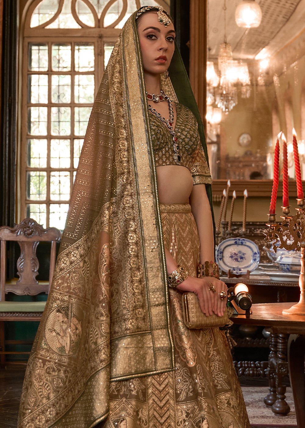 Shades Of Green Ready to Wear Designer Silk Lehenga Choli with Sparkle & Mirror work | Ready To Wear - qivii