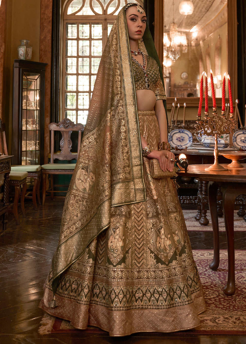 Shades Of Green Ready to Wear Designer Silk Lehenga Choli with Sparkle & Mirror work | Ready To Wear - qivii