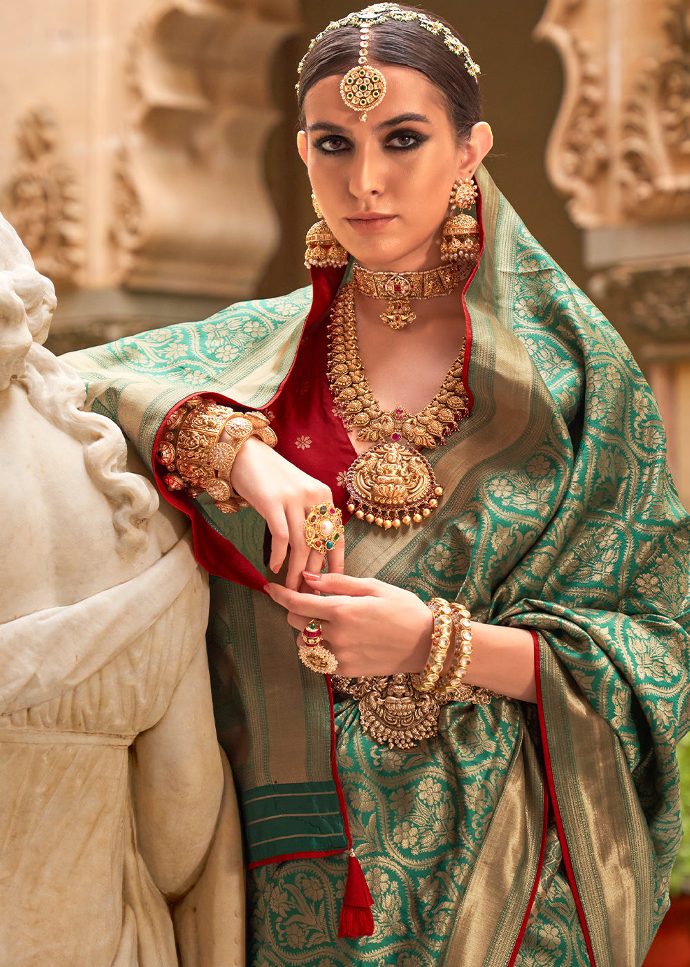 Shades Of Green Zari Woven Banarasi Silk Saree : Top Pick - qivii