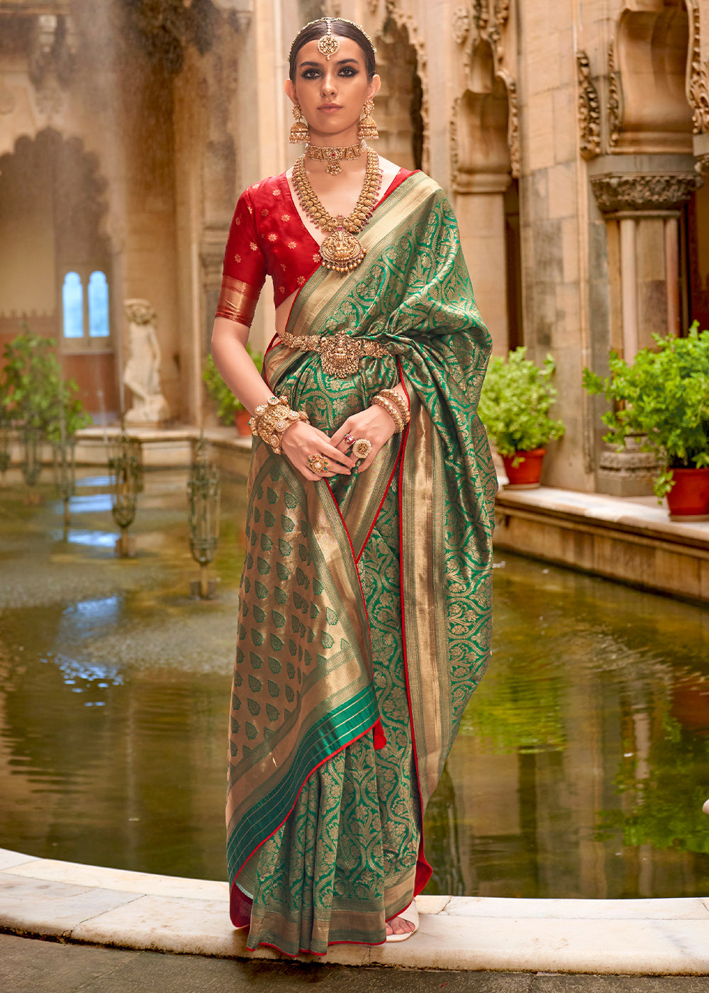 Shades Of Green Zari Woven Banarasi Silk Saree : Top Pick - qivii