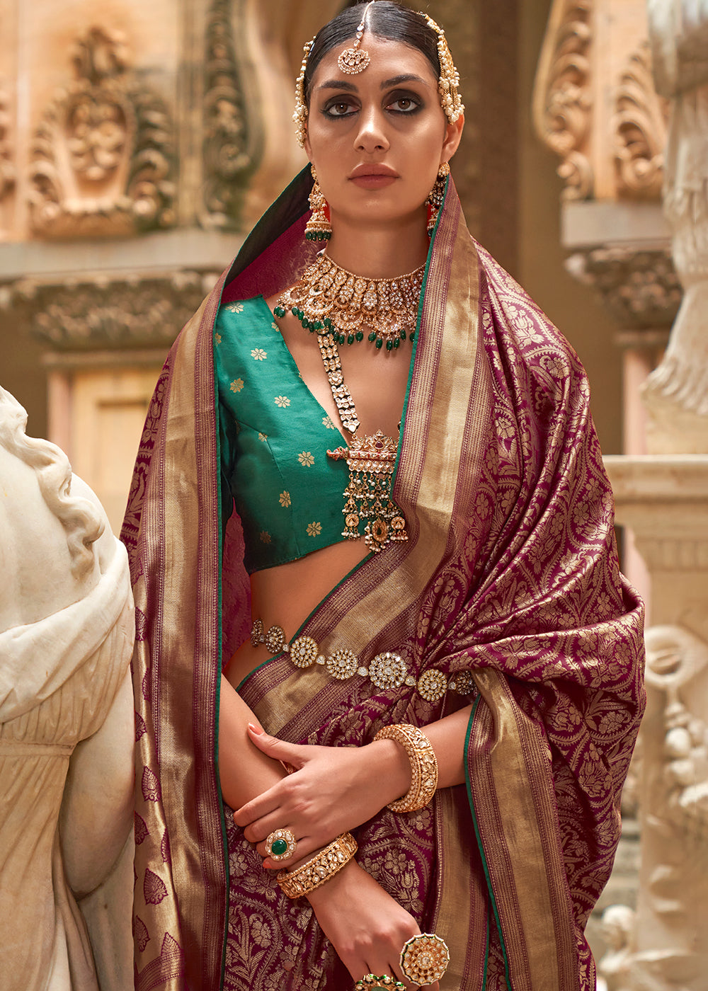 Shades Of Purple Zari Woven Banarasi Silk Saree - qivii