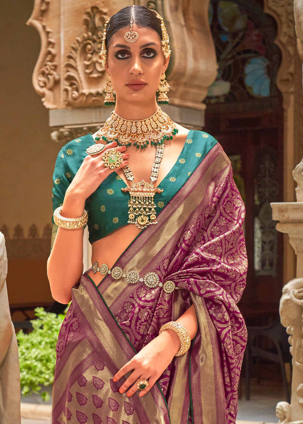 Shades Of Purple Zari Woven Banarasi Silk Saree - qivii