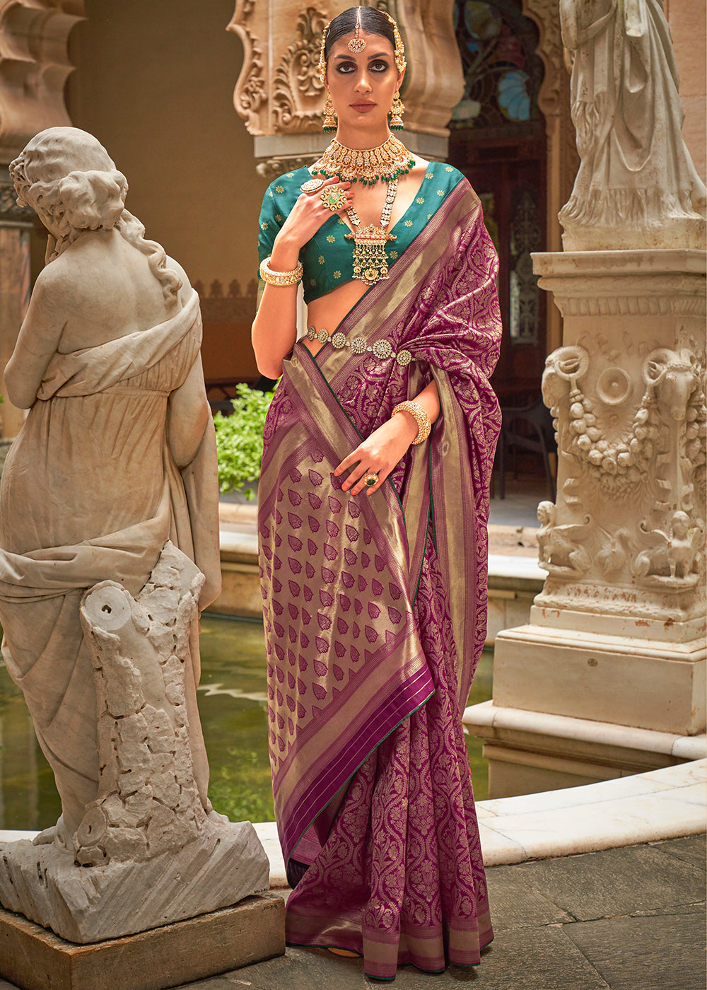 Shades Of Purple Zari Woven Banarasi Silk Saree - qivii