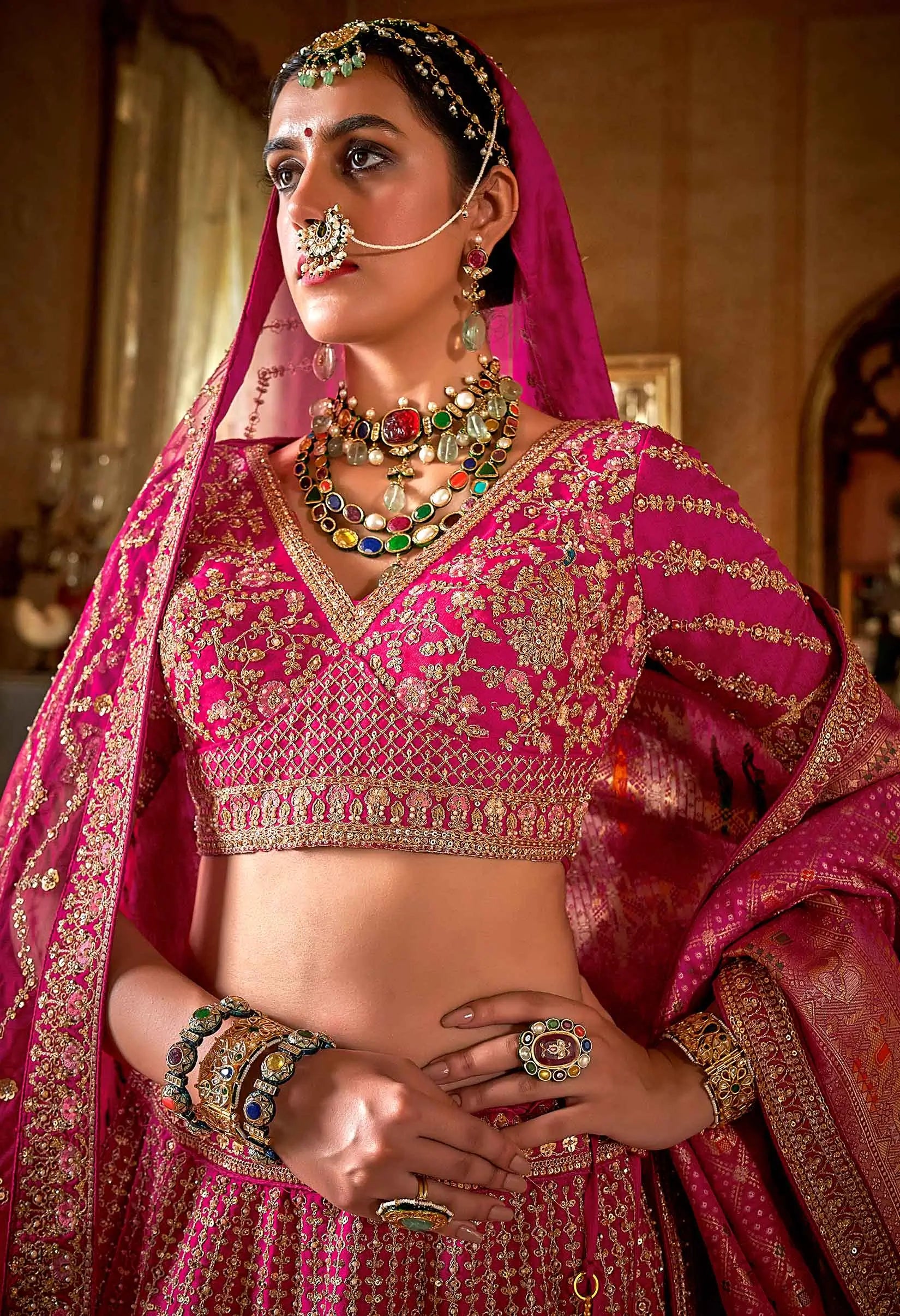 Bridal Pink Lehenga With Heavy Embroidery & Pearl Work - qivii