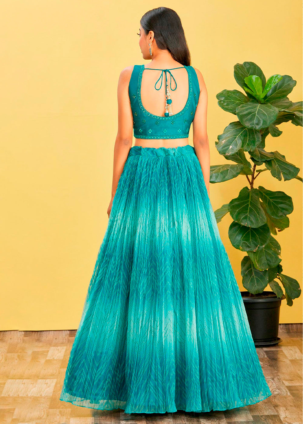 Shades Of Blue Digital Printed Organza Lehenga with Thread,Zari & Sequins Work | Ready To Wear - qivii