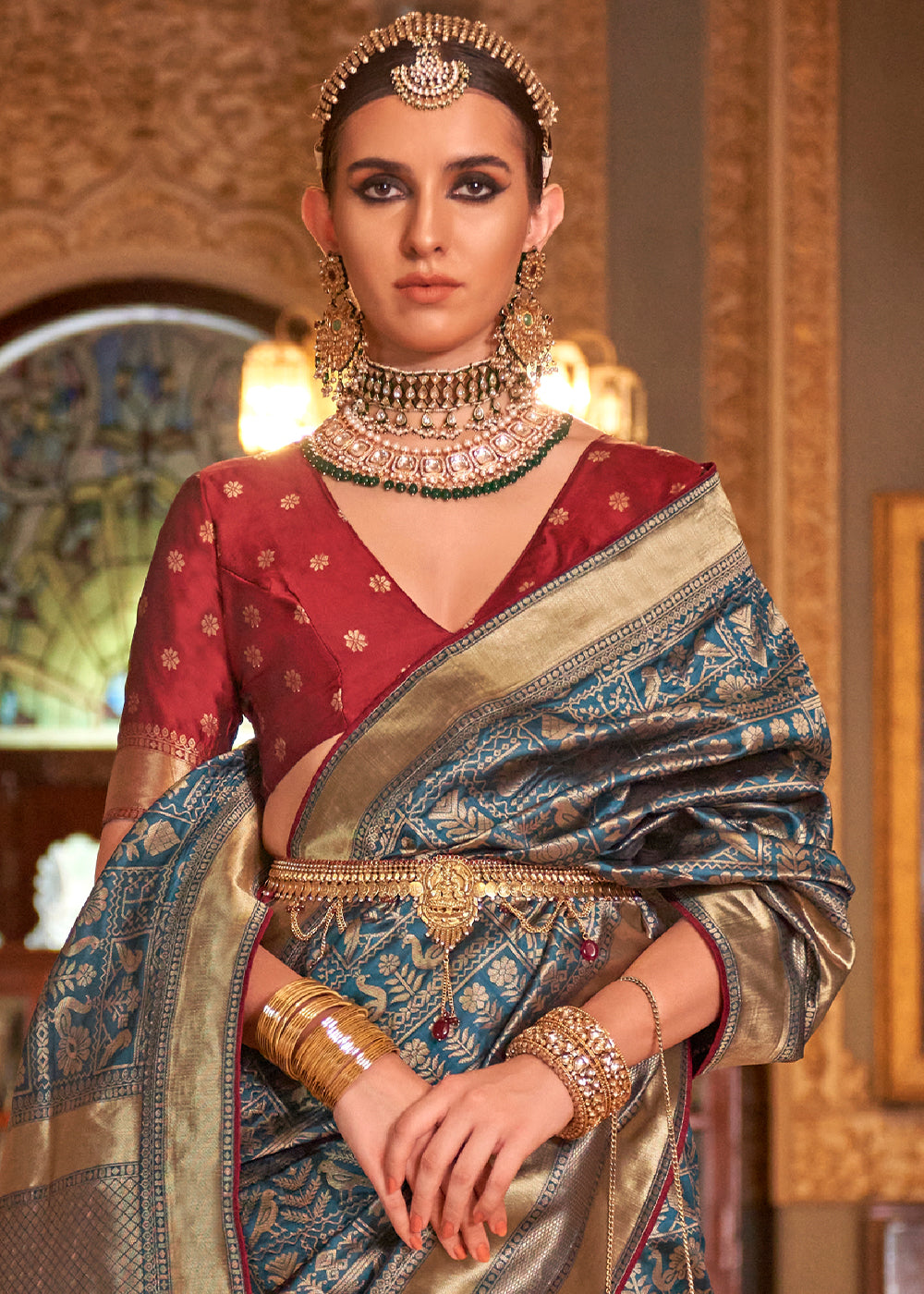 Dodger Blue Zari Woven Banarasi Silk Saree - qivii