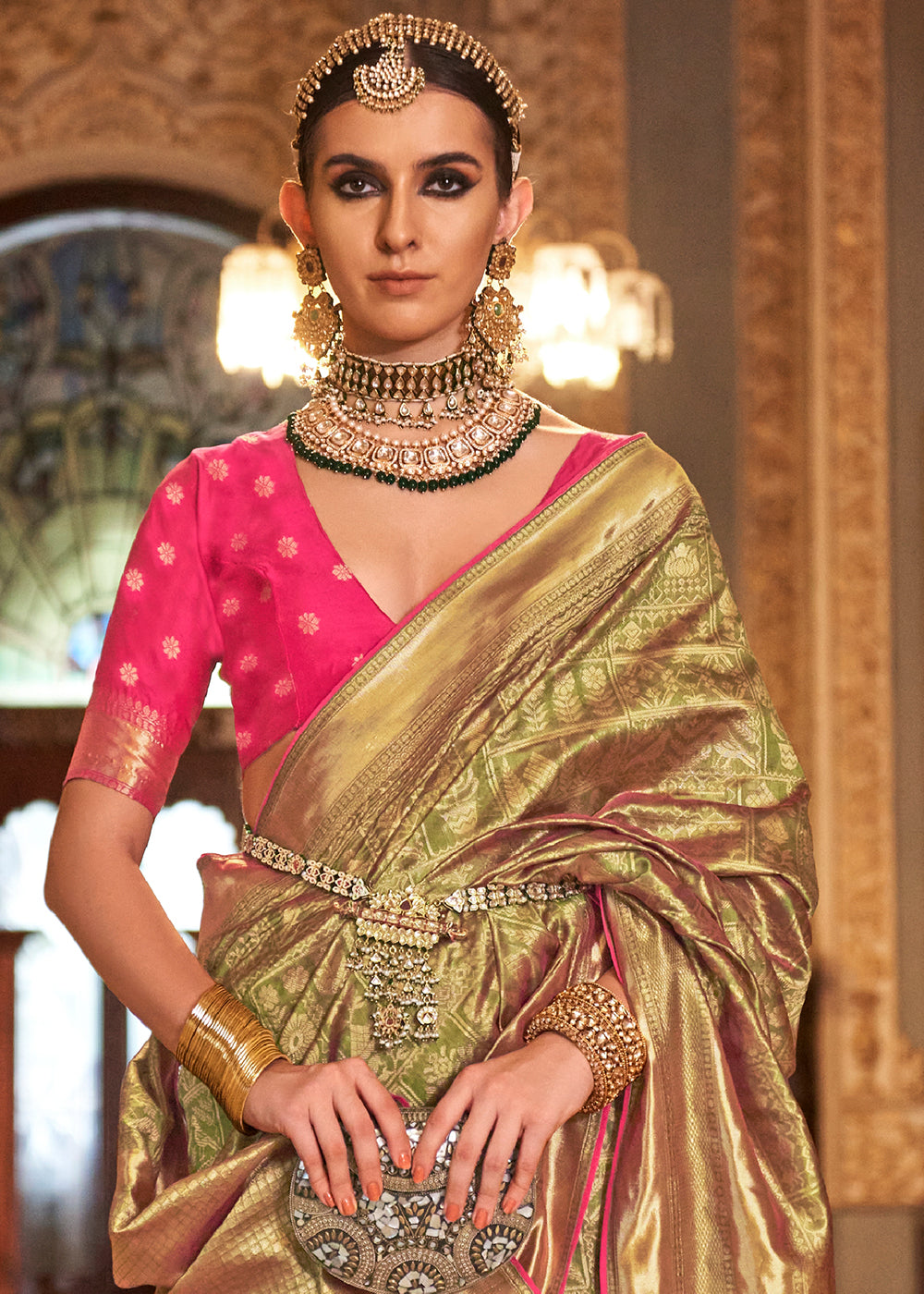 Light Green Zari Woven Banarasi Silk Saree - qivii